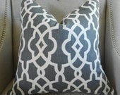 Schumacher  Summer Palace Fret pillow cover in smoke - 20"X20" - Pattern on the front