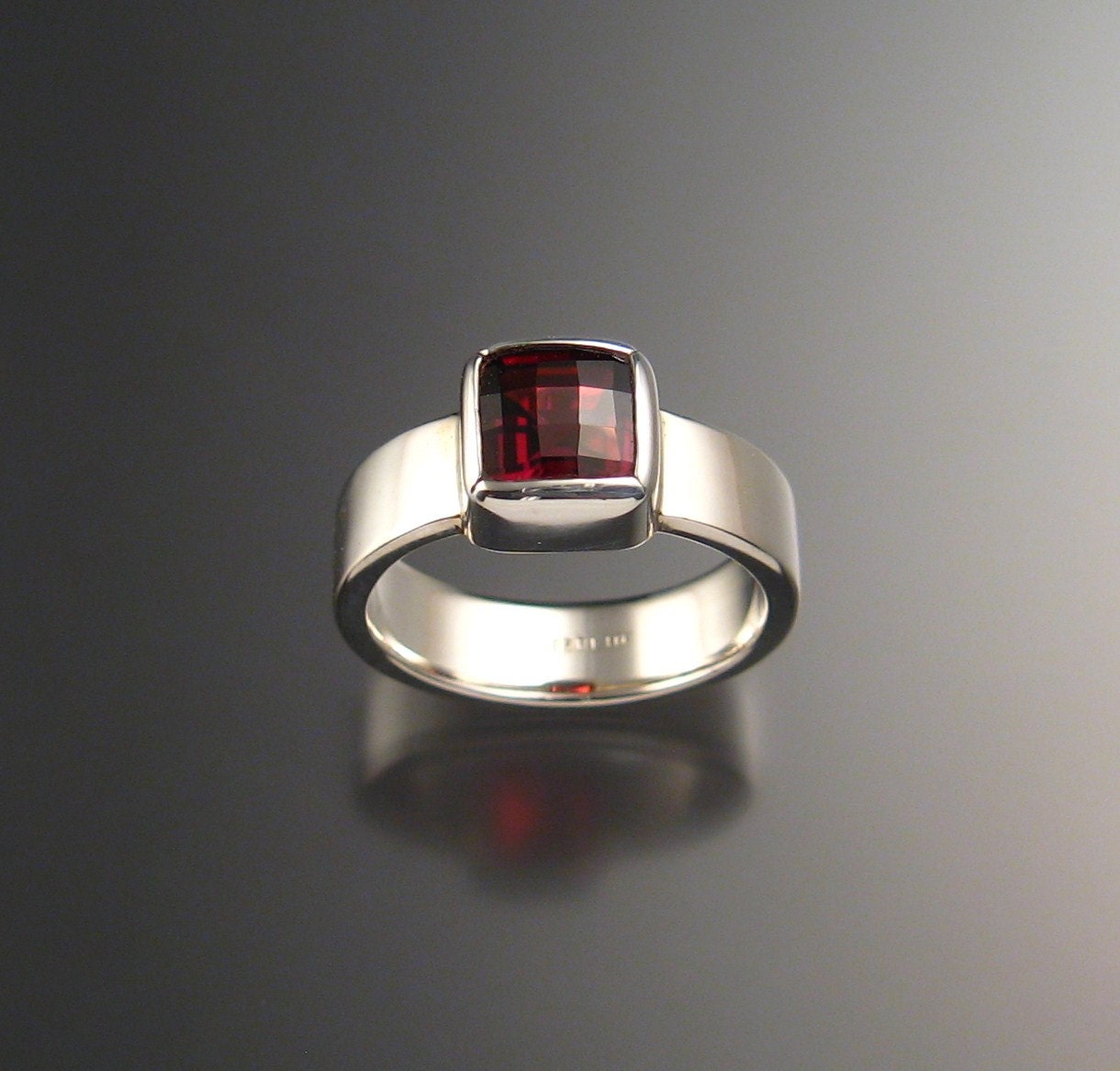 Mans Garnet Ring, Sterling Silver Square stone Ring Any Size - stonefeverjewelry Mans Garnet Ring, Sterling Silver Square stone Ring Any Size - stonefeverjewelry