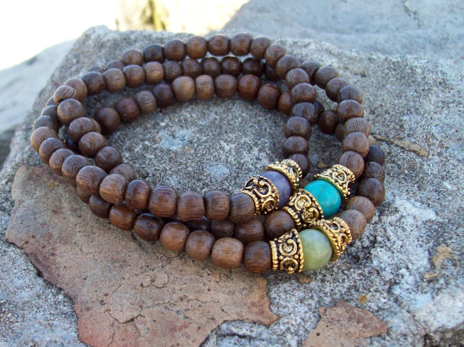 Bohemian Inspiration Wood Stack - Beaded Stretch Bracelets