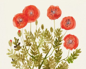 Red Poppies Print 8"x10" - Flower Wall Art, Botanical Artwork, Poppy Art