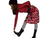 A-line Skirt in Abstract Watercolor Print , Plum, Burgundy, Pink and Cream Jersey Knit Travel Skirt, Saturate Skirt