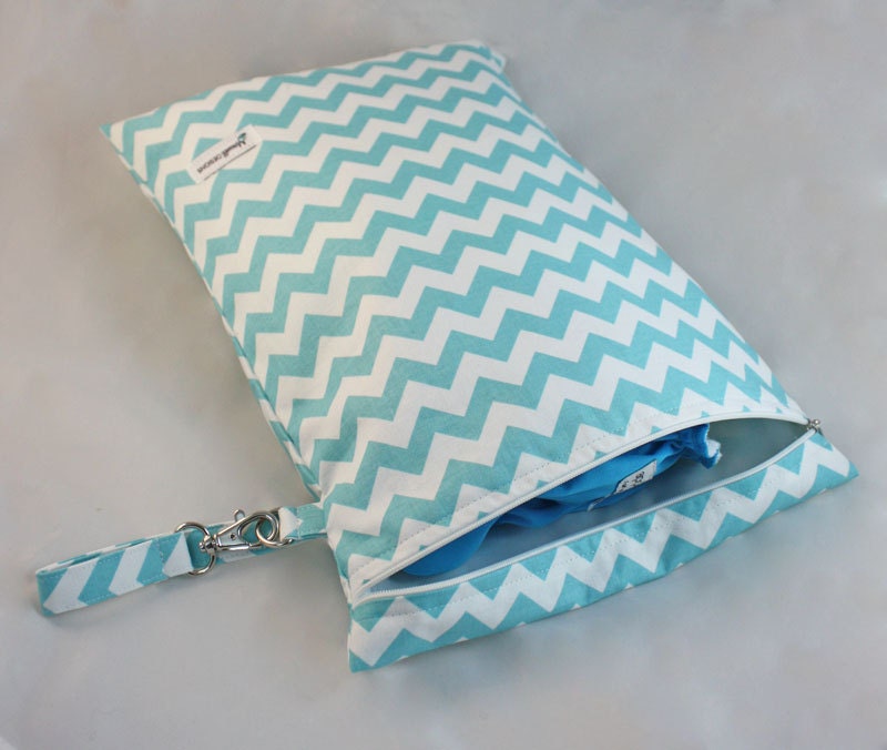 Wet Bag Heat Sealed Medium - Chevron Aqua