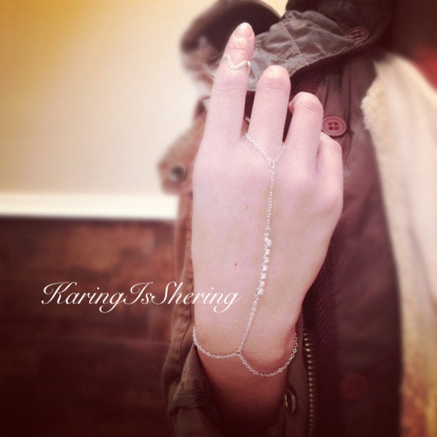 Goddess - Slave Ring Bracelet with Rhinestones-Silver