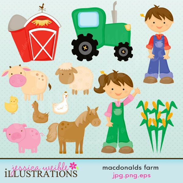 MacDonalds Farm Cute Digital Clipart for Card Design, Scrapbooking, and Web Design Il_170x135