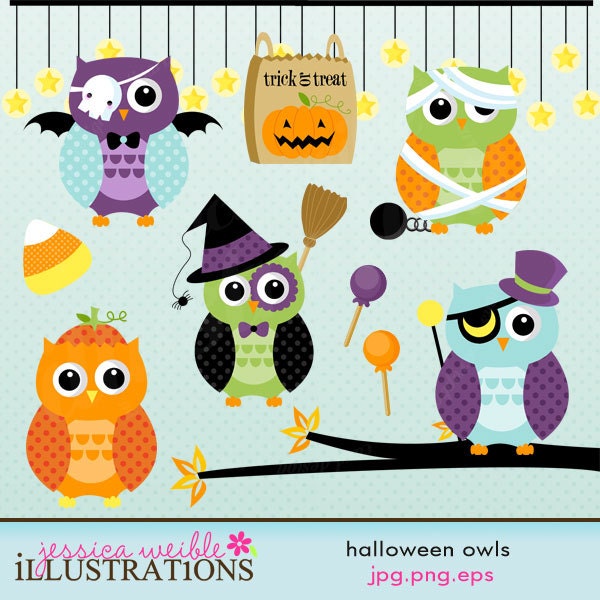 Halloween Owls Cute Digital Clipart for Card Design, Scrapbooking, and Web Design Il_570xn