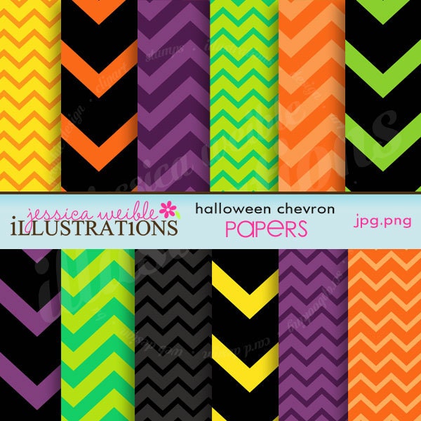 Halloween Chevron Cute Digital Papers - Commercial Use OK - Halloween Papers, Halloween Backgrounds, Halloween Patterns, Chevrons Il_570xn