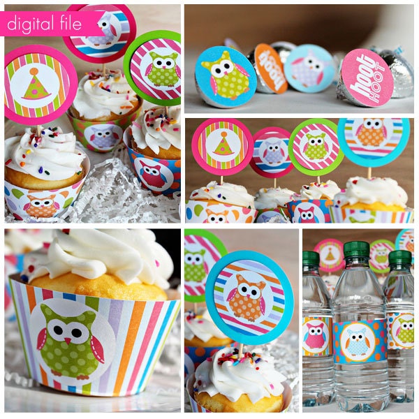Polka Dot Owl Theme - Printable Party Collection - Cupake Toppers - Printable Party Favors - Owl Party Printables Il_570xn