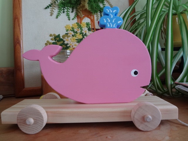 Whale wood Pull Toy - Seen in Pottery Barn Kids - Baby and Toddler Love - Made to Order