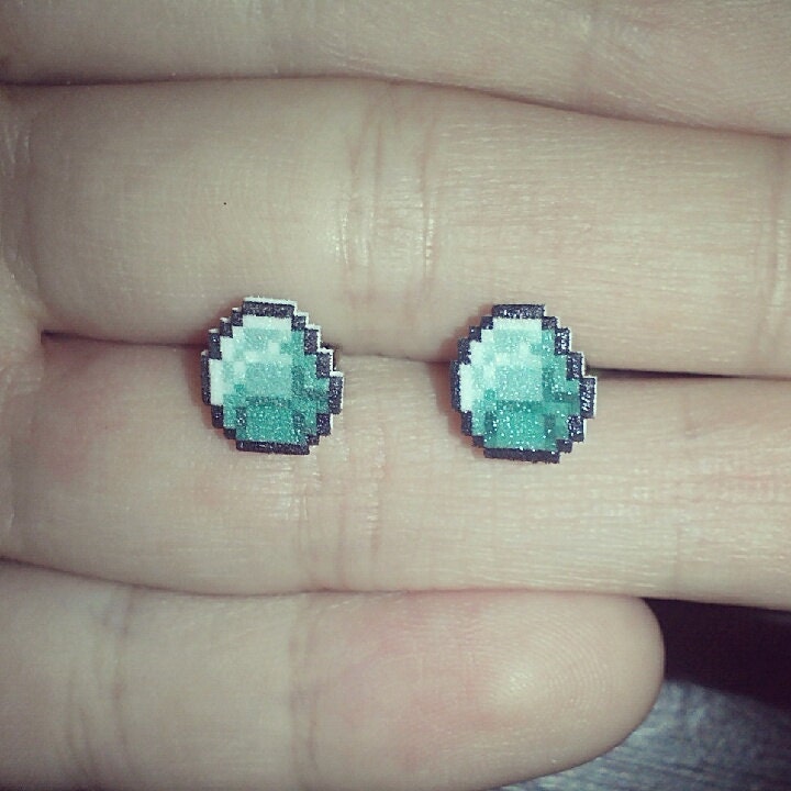 Tiny Minecraft Diamond earrings