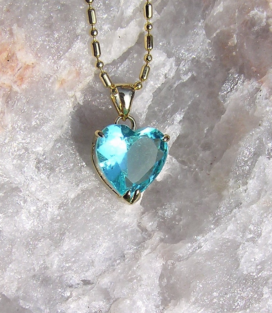 Swiss Blue Topaz Solitaire Heart Pendant - Vintage