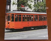 Historic San Francisco Orange Streetcar Trolley Car - 10 x 10 Canvas Gallery Wrap - Fine Art Photography