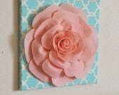 Nursery Wall Decor -Light Pink Rose on Blue Tarika 12 x12" Canvas Wall Art- Flower Wall Art