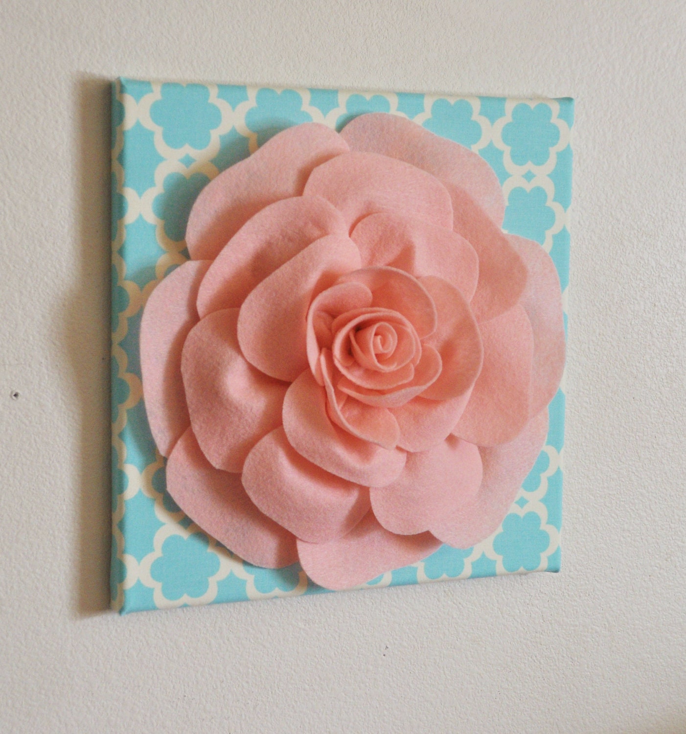 Nursery Wall Decor -Light Pink Rose on Blue Tarika 12 x12" Canvas Wall Art- Flower Wall Art