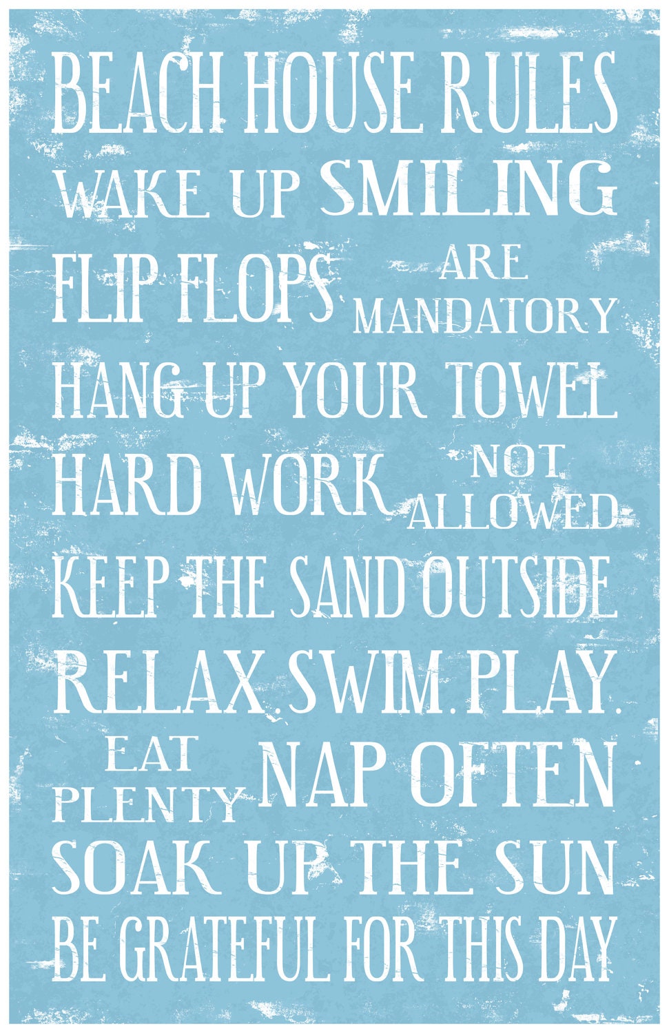 Beach House Rules Flip Flops are Mandatory. 11x17 Art Print. Great Hostess Gift.