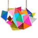 Geometric Bib Necklace, Neon Color Block Kaleidoscope, Triangle Leather Necklace