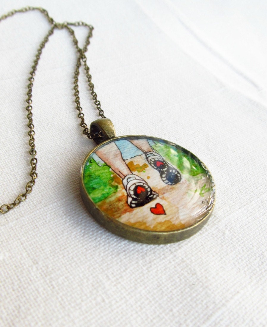 For Love of Running -- Necklace Pendant, Original Illustration Jewelry