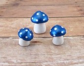 Tiny Metallic Blue Trio of Toadstools Fantasy Figurine or Terrarium Decoration