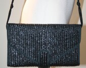 Black Straw Vintage Handbag Shoulderbag Cross body Bag Clutch