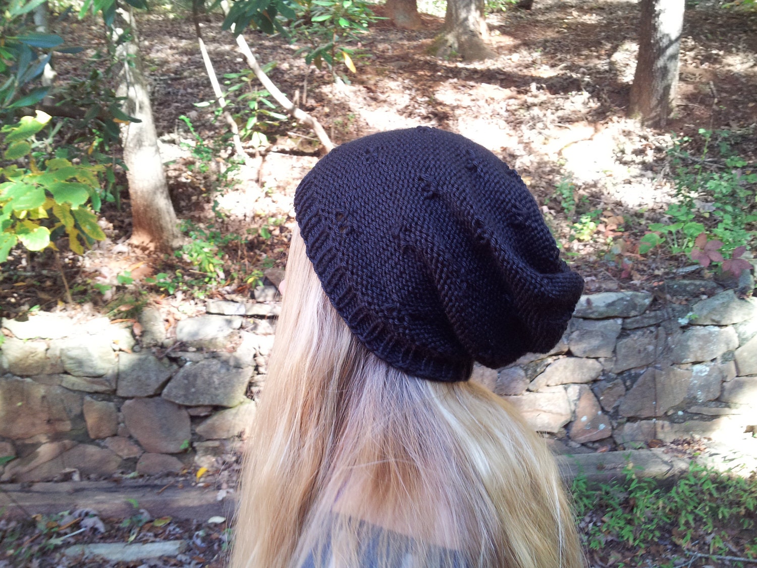 Black Slouchy Knitted Beanie / Women Teen Girls Hat / Winter Fall