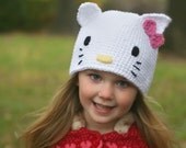 Hello Kitty Hat - Crocheted White Hello Kitty Hat