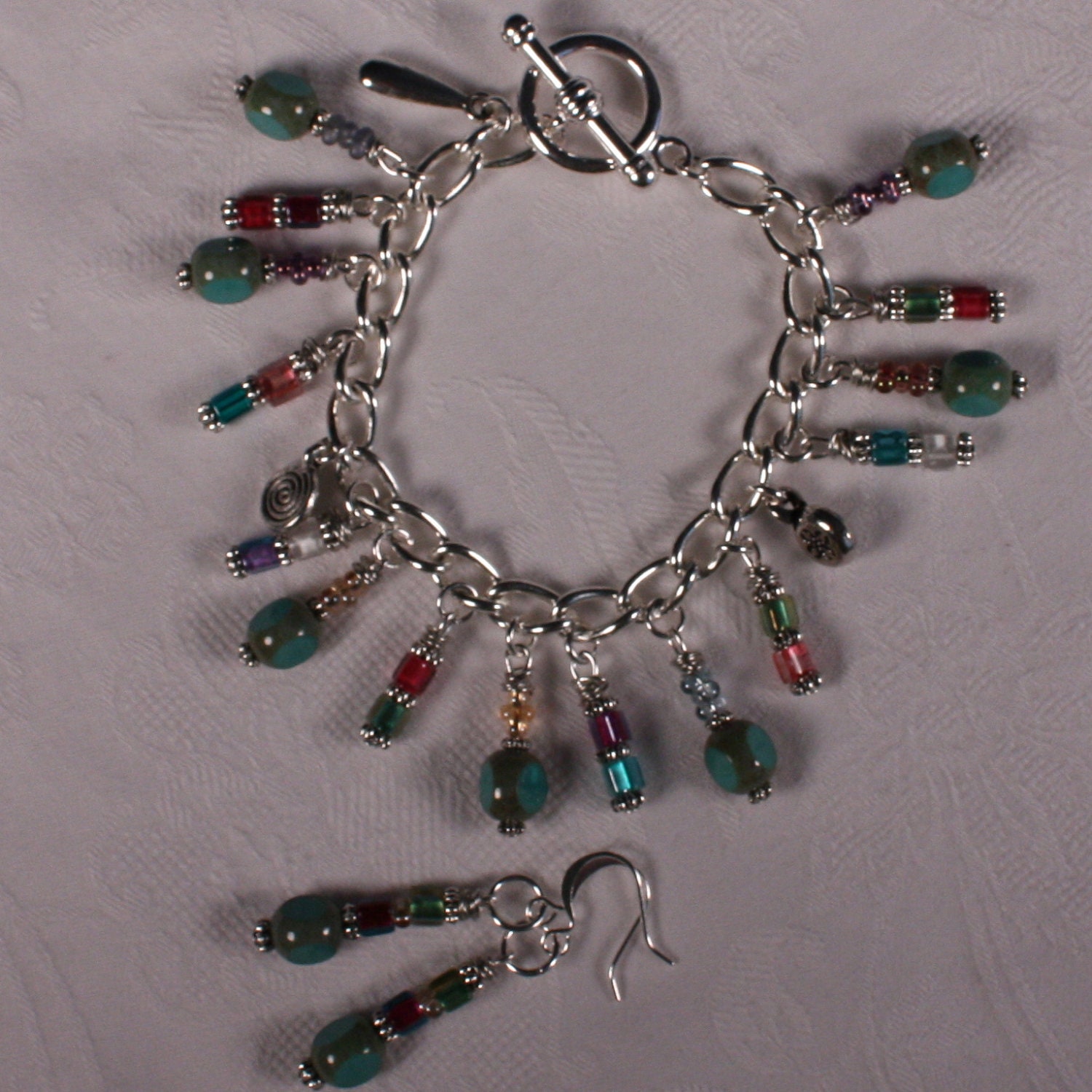 Charm Bracelet  and Earrings Set - Czech Glass Beads