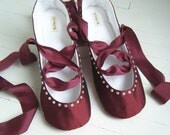 Burgundy Ballet Flats, JULIETTE Bridal Shoes, Wedding Shoes by Bobka Baby