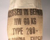 Recycled Burlap Coffee Sack Tote, Brown Text