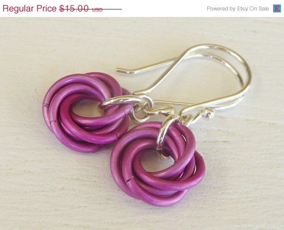 SALE Pink Earrings, Aluminum and Sterling Silver Earrings, Mobius Love Knot Earrings -Titanium Ear Wires are Optional-