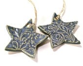 starry starry night two ceramic star ornaments christmas tree ornaments holiday ornaments gift tags home decor vintage blue handmade pottery