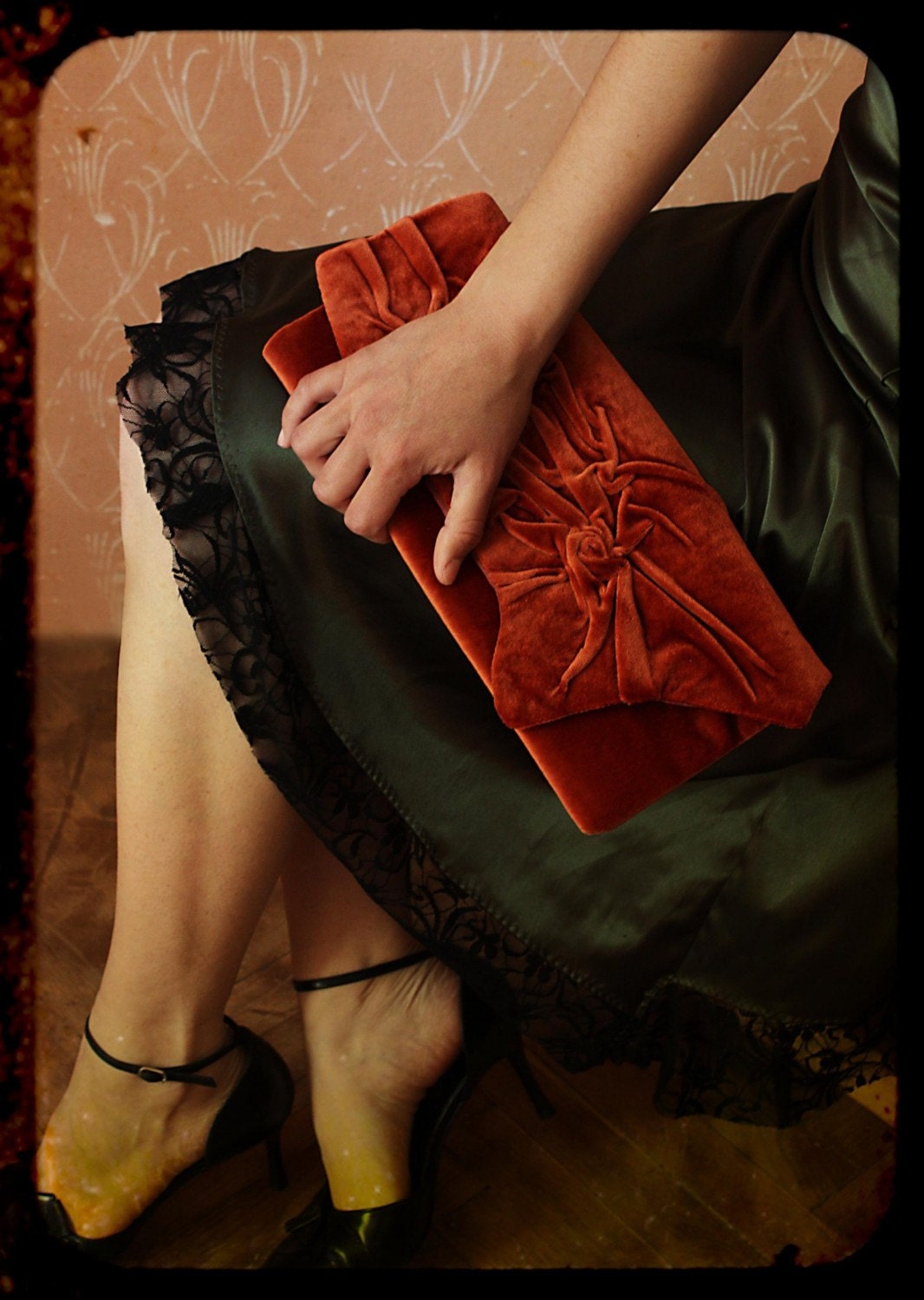 Love -Burgundy, Morello cherry clutch  Elegant and retro Clutch Bag in vintage style, Unique, Handmade