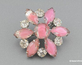 Vintage Brooch Pin Snowflake Givre Pink Glass & Crystal