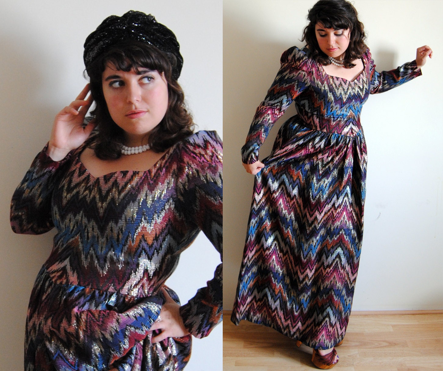 SALE Vintage Plus Size Dress 1970s does the 1940s Amazing Bold Color Electric Pattern // Designer Oggee Winter Fashion // Size 12