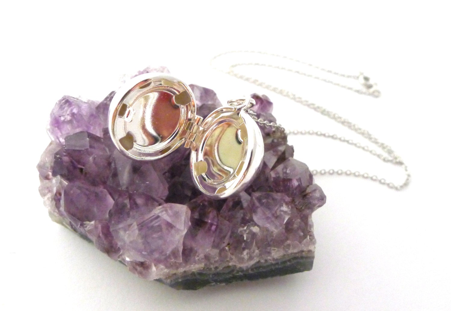 Silver Orb Locket Necklace, Shiny Simple Locket Ball Charm, 18 inch Chain, Handmade Minimalist Jewelry Jewellry