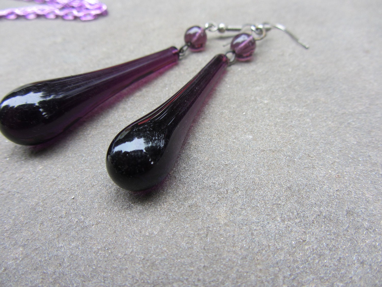 Repurposed Vintage Lamp Shade Drop Earrings in Purple - Womens Upcycled Jewelry Jewellery
