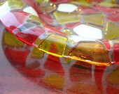 Fused glass dish  autumn leaves fall colors 10" round.