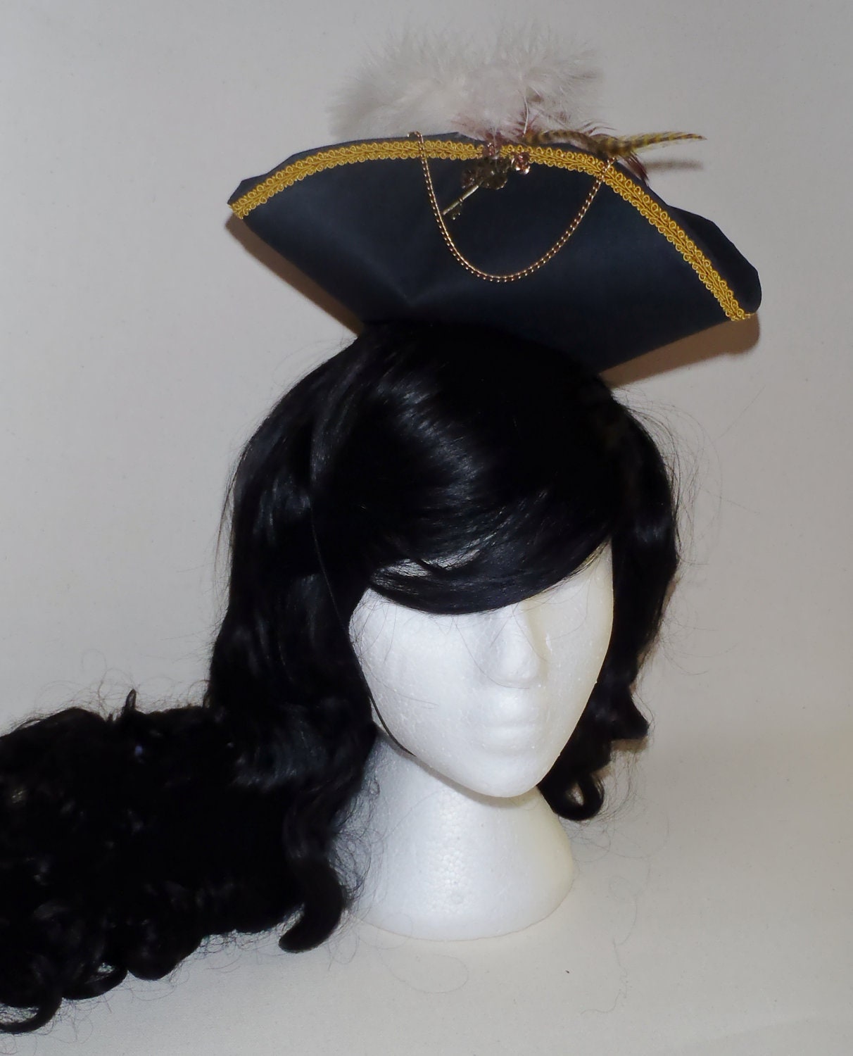 Steampunk goldand black mini pirate hat tricorn lolita costume gothic