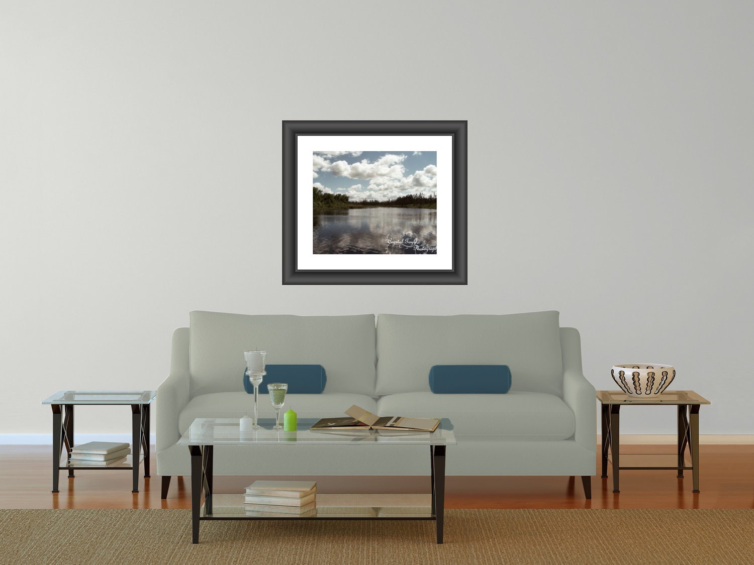 Nature Photography Waterscape Outdoor Fine Art Print blue green white clouds reflection Custom Size