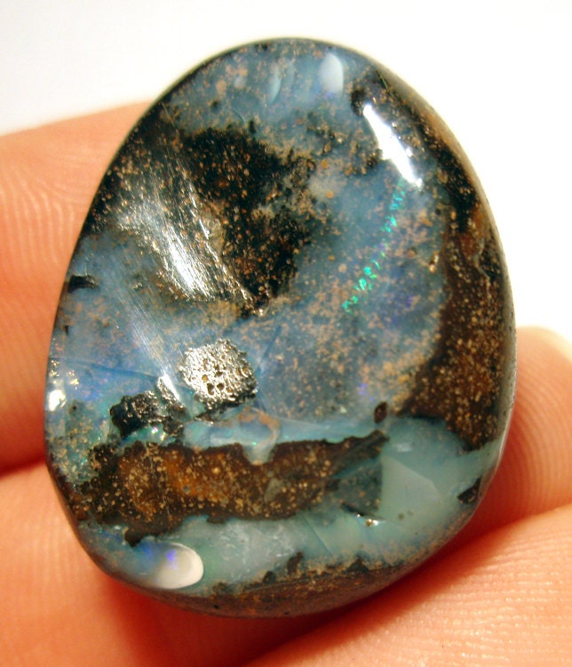 Boulder Opal Cabochon -   With White Blue Purple Veining - Australian Opal