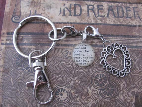 Godmother Key Chain with Silver-tone Heart by Kristin Victoria Designs