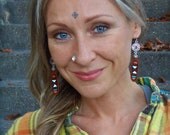 LEATHER Dangle EARRINGS Native Indian tribal Earrings Sterling earrings FLOWERS boho Hippie gypsy earrings