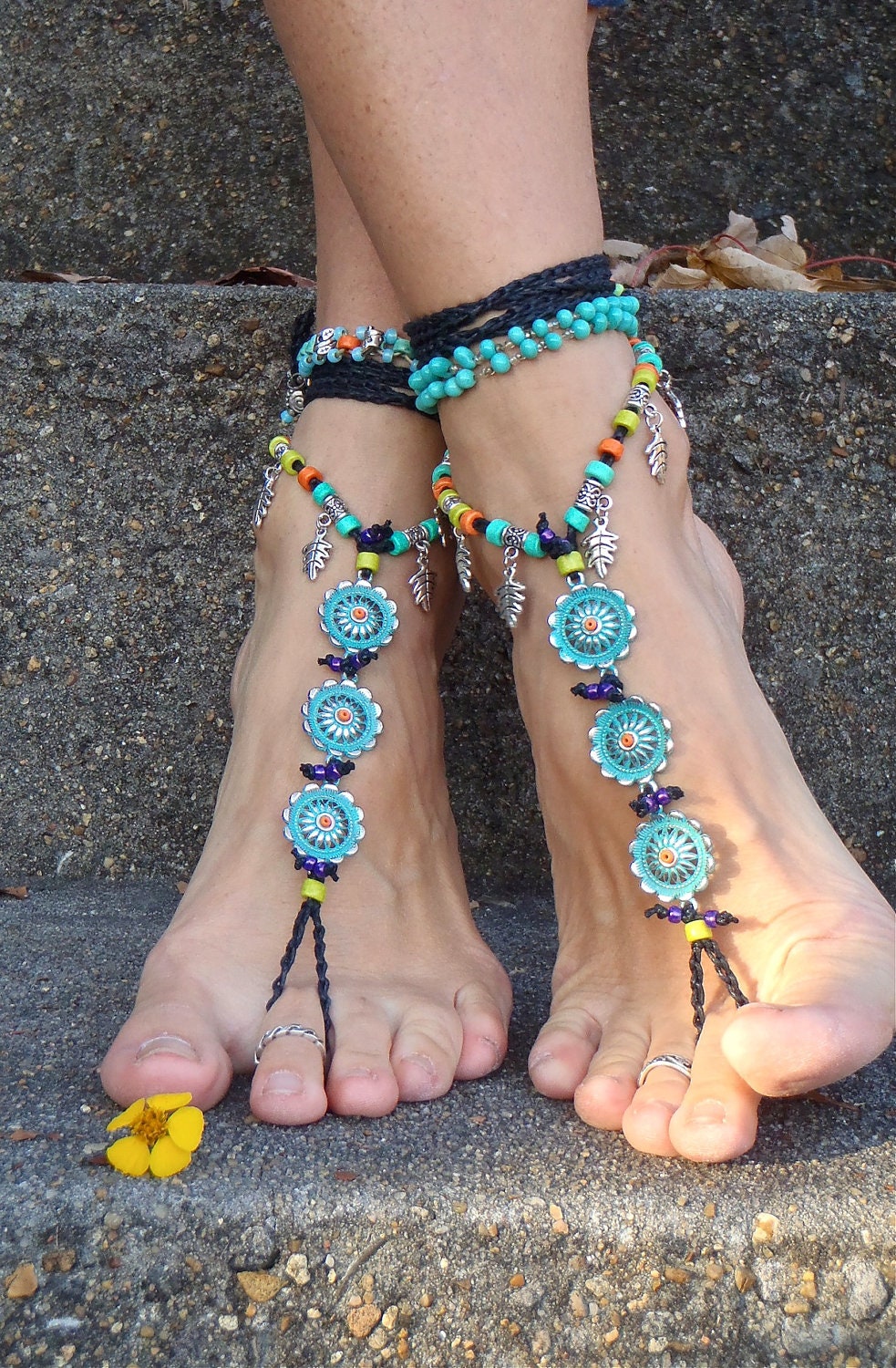 Bohemian Hippie Barefoot SANDALS slave Anklets crochet Sandals ...