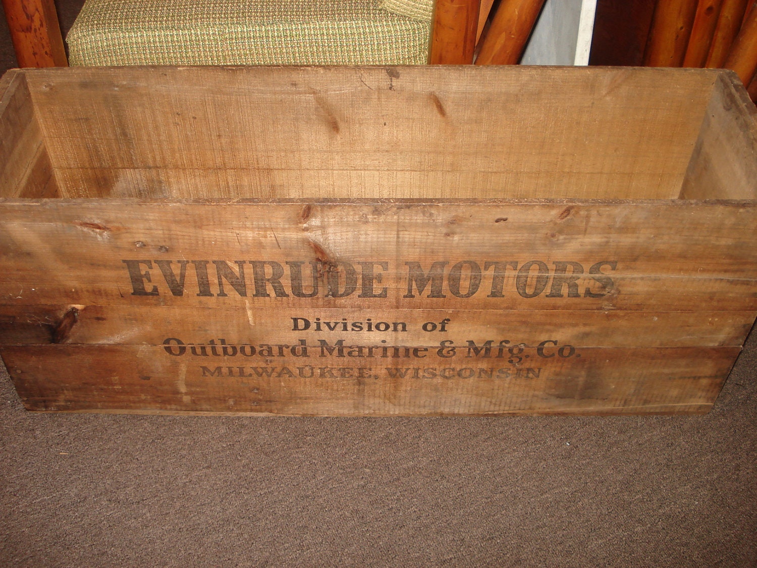 Vintage Outboard Motor Crate, Evinrude Boat Motor Shipping Crate, Evinrude, Boat Co. Advertising