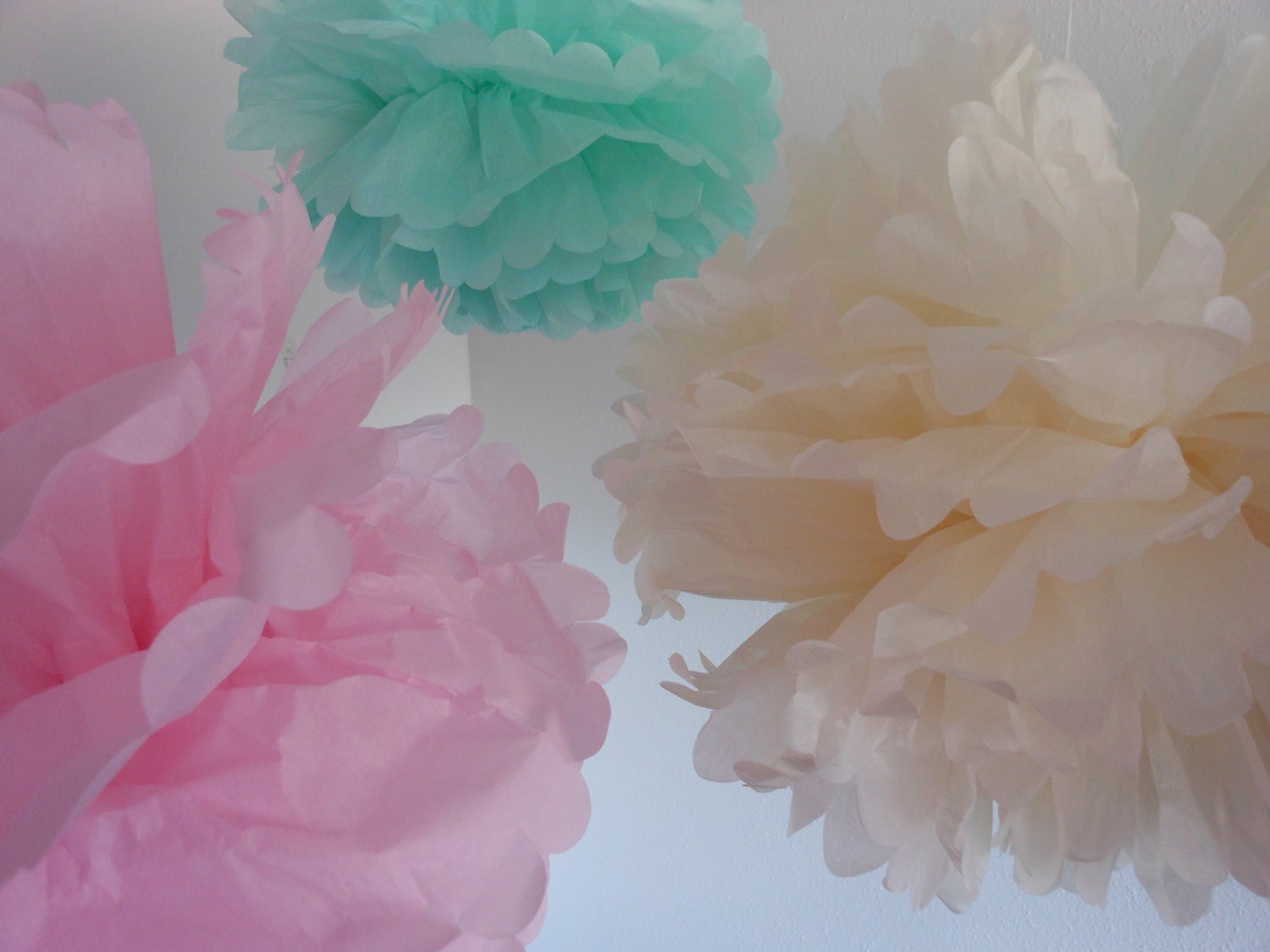 Wedding or Birthday Tissue Poms- Pretty Pastels ...(15) Light Pink, Sea Foam, Vanilla Cream-12" large Il_170x135