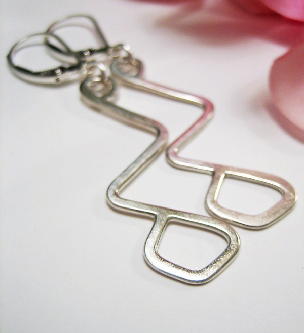 Sterling Silver Modern Earrings - Simple Silver Dangles, Abstract Wire Wrap, Metalwork, Minimalist, Chic, Lever Back