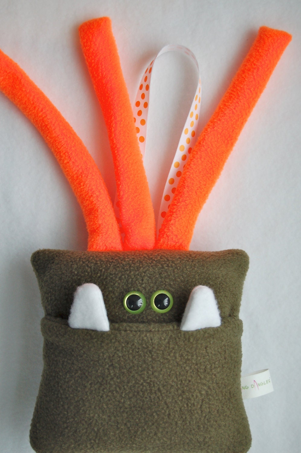 Olive Green and Bright Orange Tooth Fairy Monster Pillow