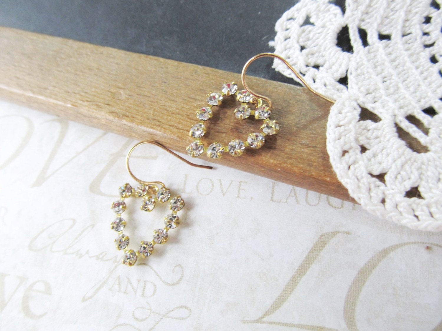 put a little love in your HEART rhinestone heart earrings (gold)