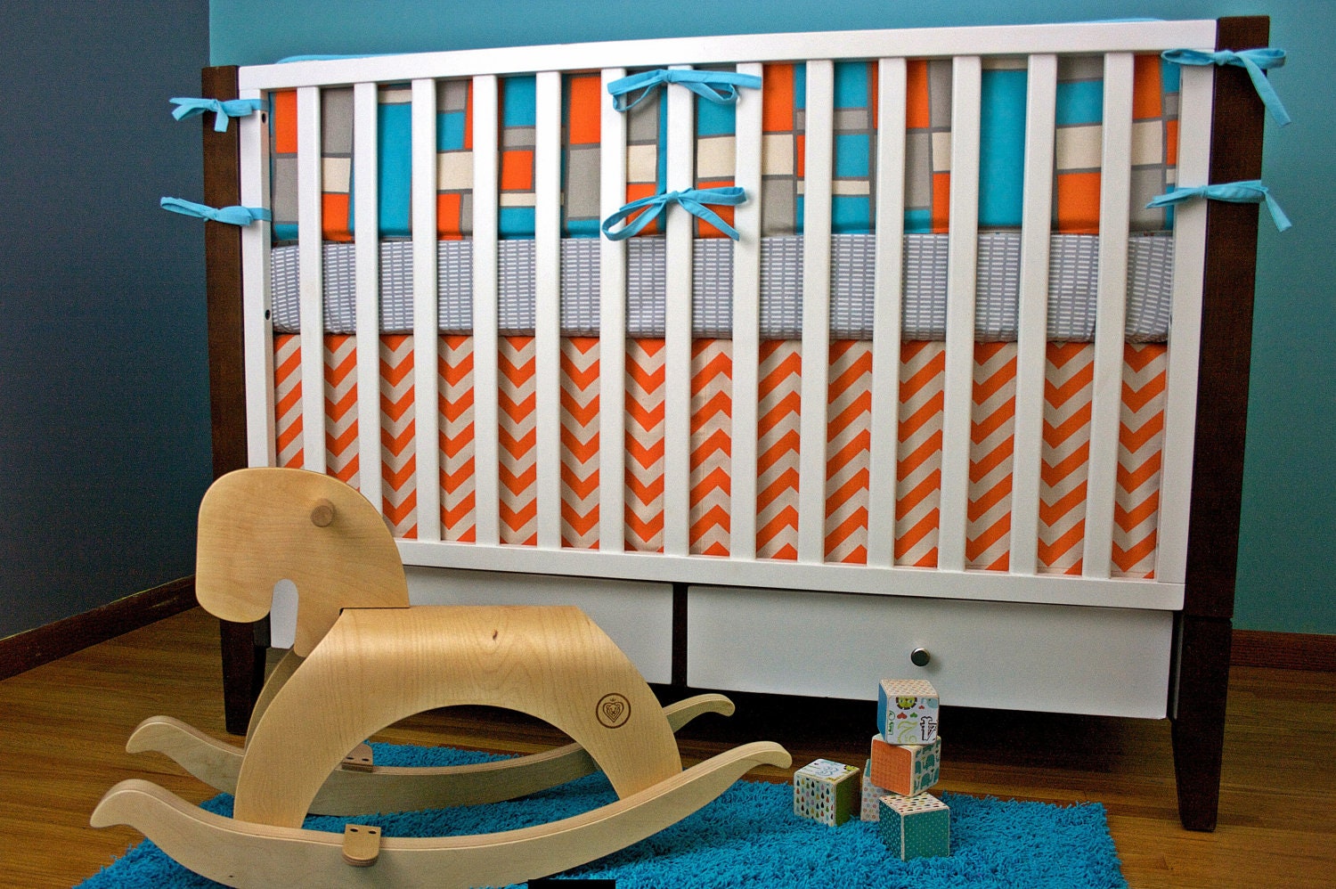 Bumper with Upgrades/ Sheet/ Skirt/ Pillow with Accent (Custom Crib Set)