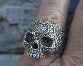 sugar skull ring in sterling silver