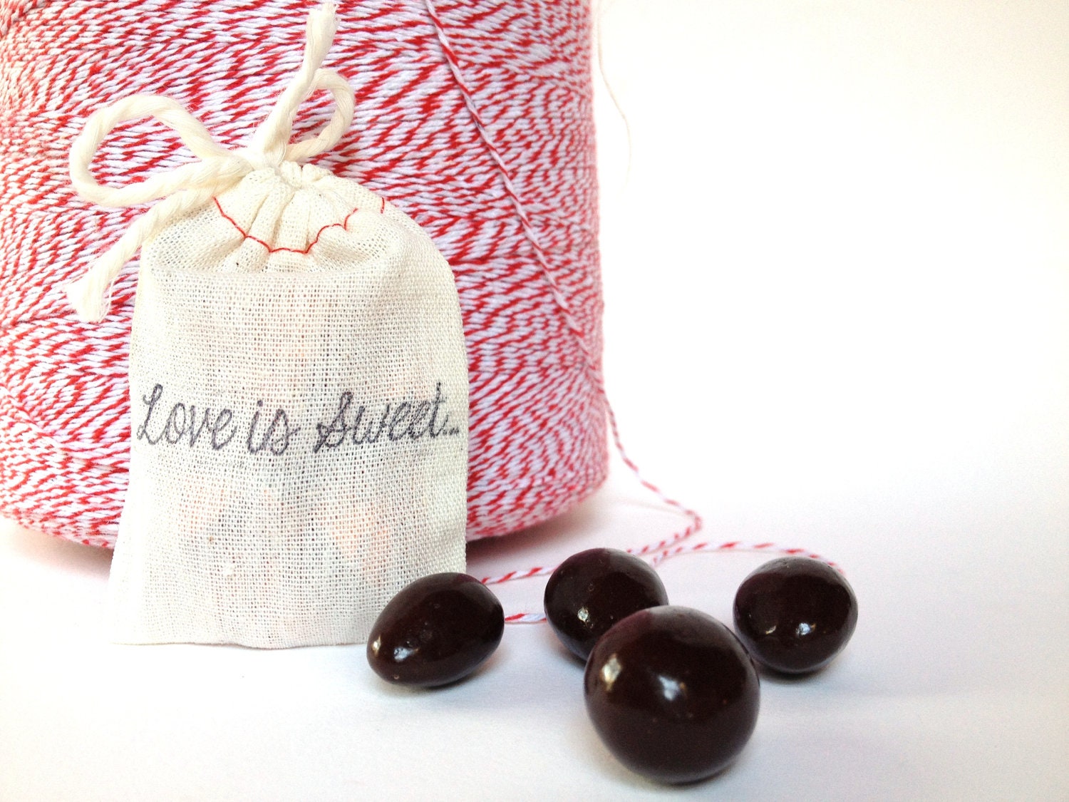 Love is Sweet. Organic Dark Chocolate Covered Almond Wedding Favors or Bridal Shower Favors. Set of 20.
