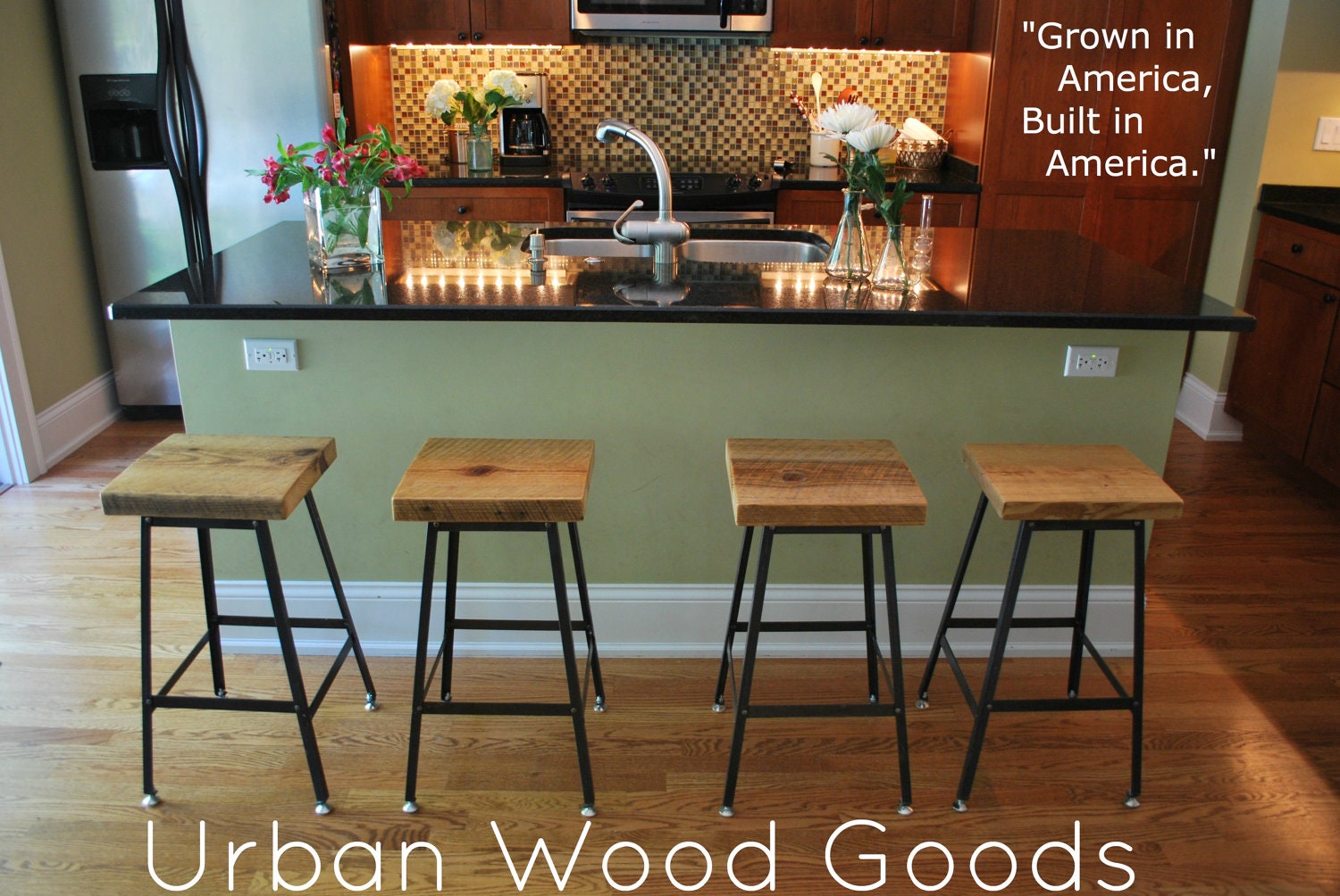 Reclaimed Wood and Steel Industrial Shop Stool. Made in Chicago. Qty (2) 25" counter height stools. QUICK SHIPPING